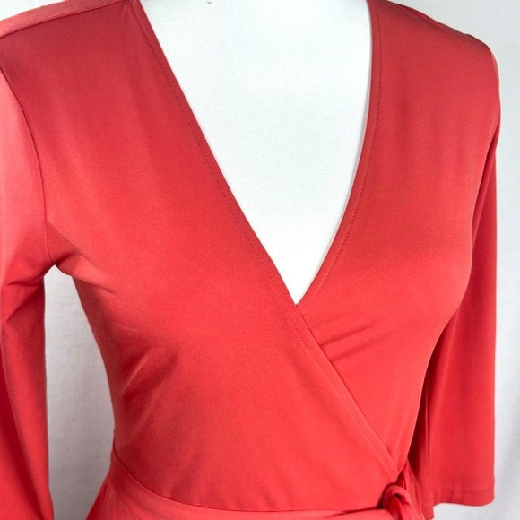 Banana Republic Petite Coral Jersey Knit Wrap Dress 3/4 Sleeve - Picture 5 of 9